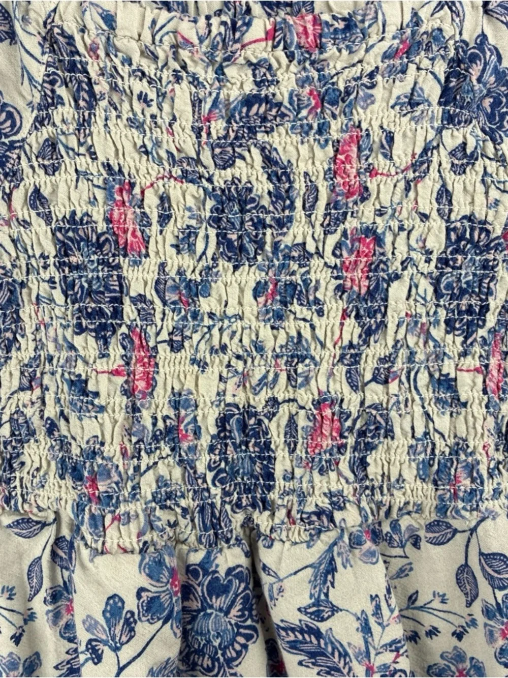 Old Navy Girls Floral Peasant Dress White Blue Pink Boho Prairie Cottage S 6-7